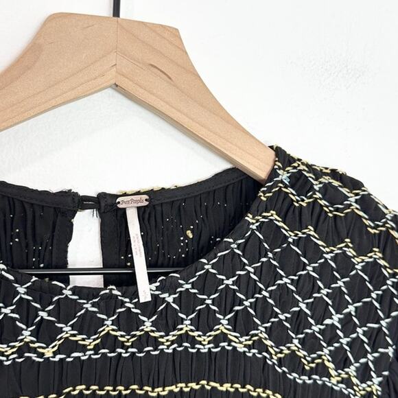 Free People Late Night Picnic Smocked Mini Dress Black Small Dark Romantic - Picture 6 of 8
